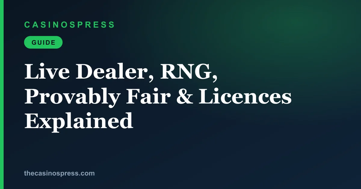Live dealer, RNG, provably fair and gambling licences explained for Malaysian players